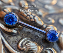 Load image into Gallery viewer, Titanium nipple forward facing gem barbell