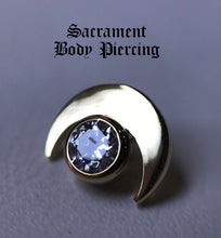 Load image into Gallery viewer, Gold moon with bezel set gem - threaded or threadless