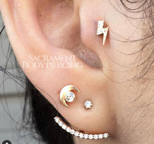 Load image into Gallery viewer, Gold moon with bezel set gem - threaded or threadless