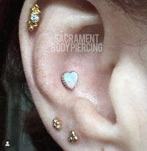 Load image into Gallery viewer, Opal heart set in solid 18K gold -  threadless  & threaded options