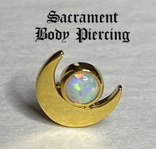 Load image into Gallery viewer, Gold moon with bezel set gem - threaded or threadless