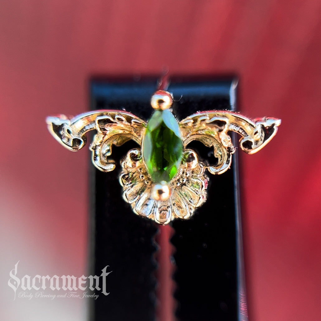 Genuine Chrome Diopside marquise solitaire-14k yellow gold accents