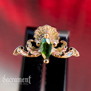 Genuine Chrome Diopside marquise solitaire-14k yellow gold accents