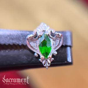 Genuine Chrome Diopside marquise solitaire-14k white gold