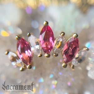 Pink Tourmaline & White Sapphire 7-Stone Marquise Cluster 14k Gold
