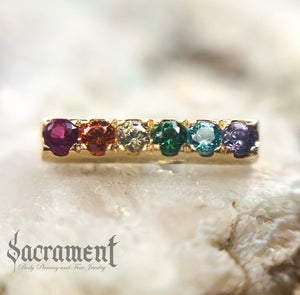 6 rainbow gem golden line- 14k Gold