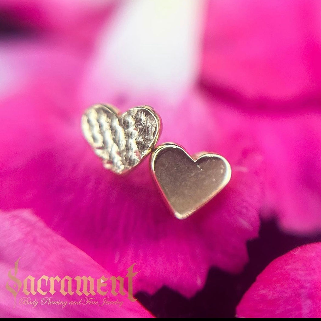 Hammered and High Polish Hearts-14k Gold