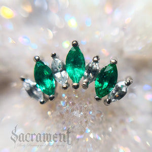 Emerald & White Sapphire 7-Stone Marquise Cluster 18k Gold
