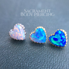 Load image into Gallery viewer, Opal heart set in solid 18K gold -  threadless  &amp; threaded options
