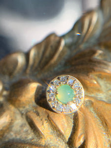 Genuine diamonds and chrysoprase halo - threaded