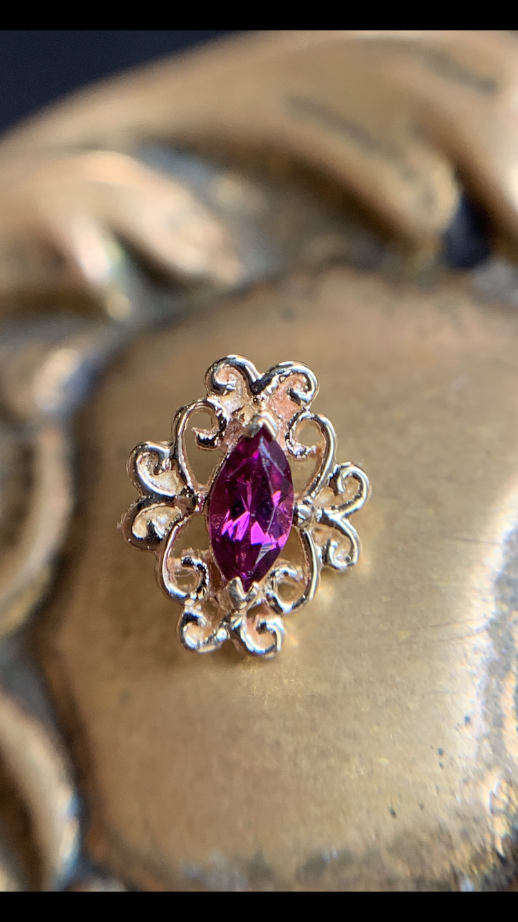 BVLA Marquise cut Rhodolite ( 2 x 4mm) in solid yellow gold setting