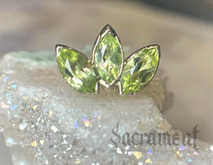 Marquise Fan featuring 3 Stone Peridot 2 x 4mm 18k White Gold