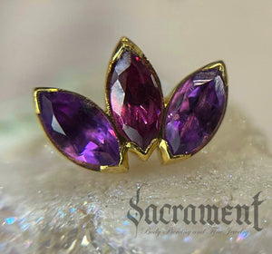 Marquise Fan featuring 3 Stone Amethyst 2 x 4mm 18k Yellow Gold