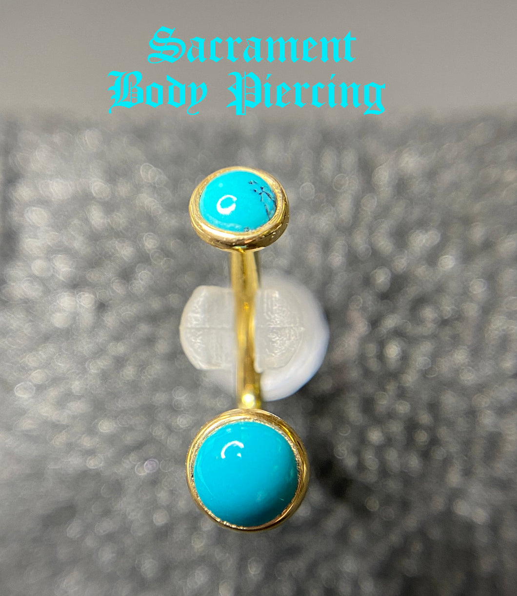 Turquoise navel or rook j curve barbell - gold