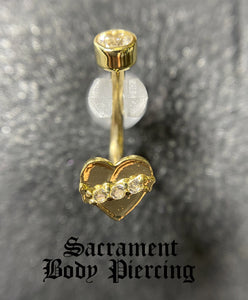 Heart banner J curved barbell w/ CZ gems.