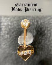 Load image into Gallery viewer, Heart banner J curved barbell w/ swarovski CZ gems.
