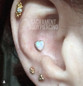Opal heart set in solid 18K gold -  threadless  & threaded options