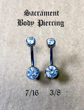 Load image into Gallery viewer, Titanium double gem bezel set navel curved barbells - CZ and opal gems - 14g
