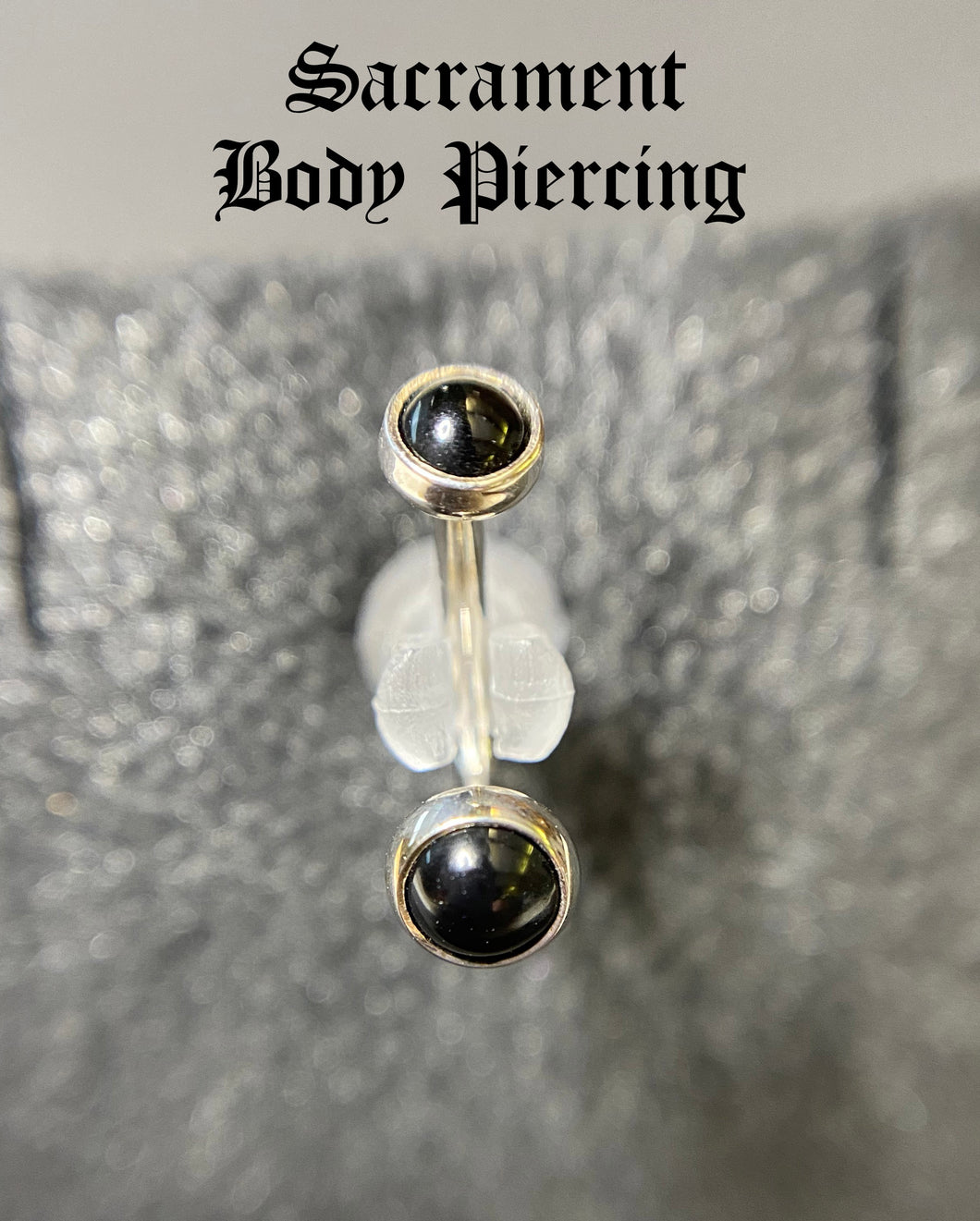 Genuine onyx cabochon j curve barbell for navel or rook.