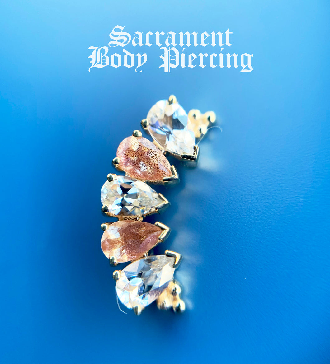 BVLA - Pear panaraya ft - 2 pear sunstones w/ 3 white sapphires in yellow gold